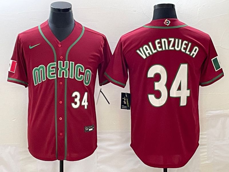 Men 2023 World Cub Mexico 34 Valenzuela Red Nike MLB Jersey8